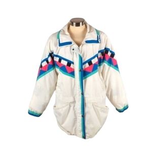 London Fog Vintage White Multicolor Geometric Jacket